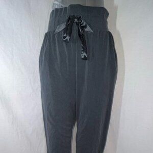 Womens Victoria's Secret Grey Ribbed Joggers Black Ribbon Drawstring Size Small